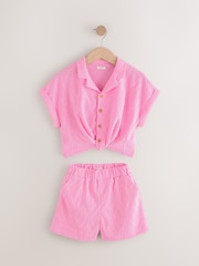 Pink Broderie Textured Shirt And Shorts Set (3-16yrs) - Image 6 of 9
