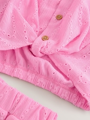 Pink Broderie Textured Shirt And Shorts Set (3-16yrs) - Image 9 of 9