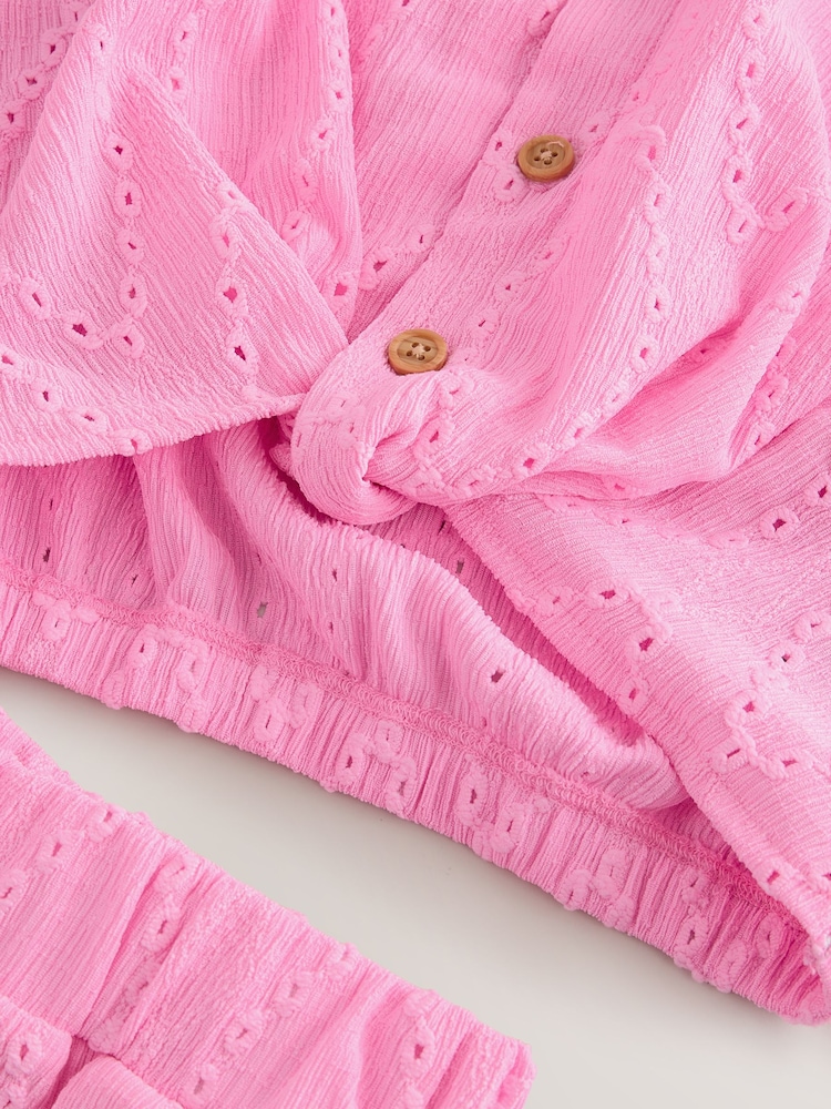 Pink Broderie Textured Shirt And Shorts Set (3-16yrs) - Image 9 of 9