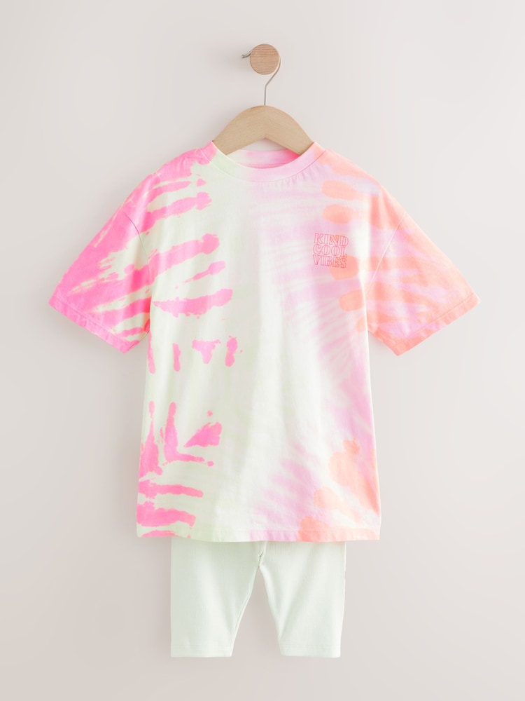 Multi Pink 100% Cotton T-Shirt And Cycling Shorts Set (3-16yrs) - Image 1 of 5