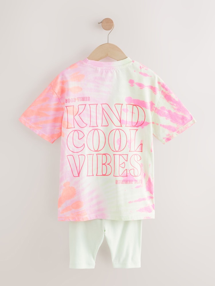 Multi Pink 100% Cotton T-Shirt And Cycling Shorts Set (3-16yrs) - Image 2 of 5