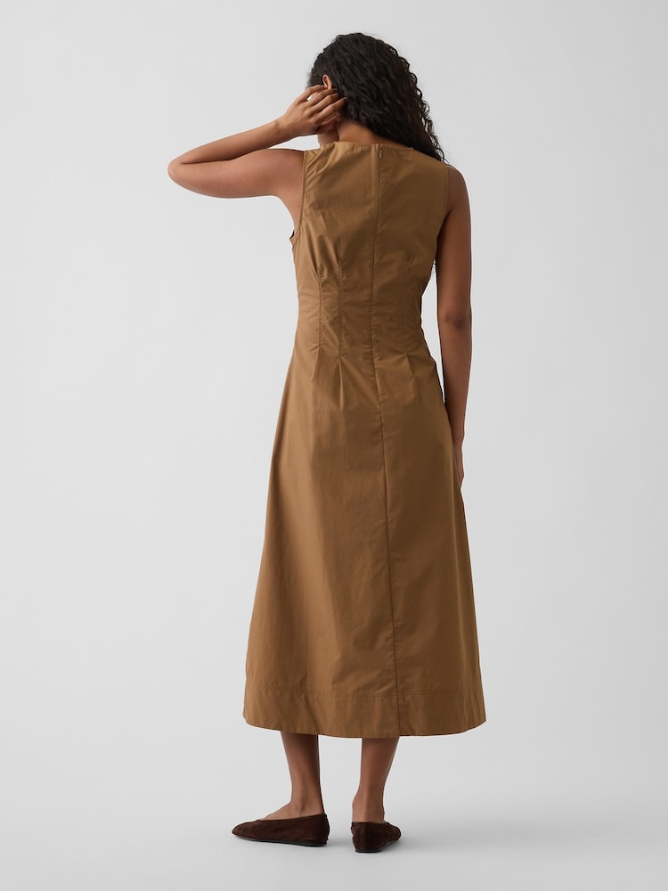 Gap Brown Poplin V-Neck Cinched Maxi Dress - Image 2 of 4