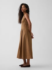 Gap Brown Poplin V-Neck Cinched Maxi Dress - Image 3 of 4