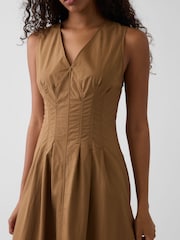 Gap Brown Poplin V-Neck Cinched Maxi Dress - Image 4 of 4