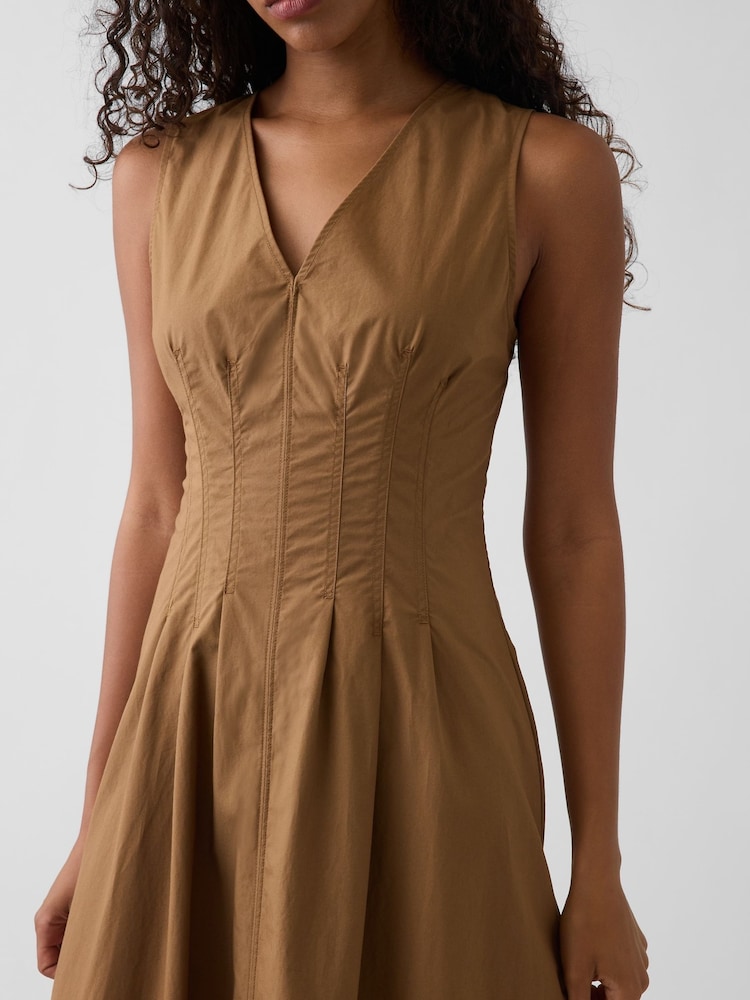 Gap Brown Poplin V-Neck Cinched Maxi Dress - Image 4 of 4