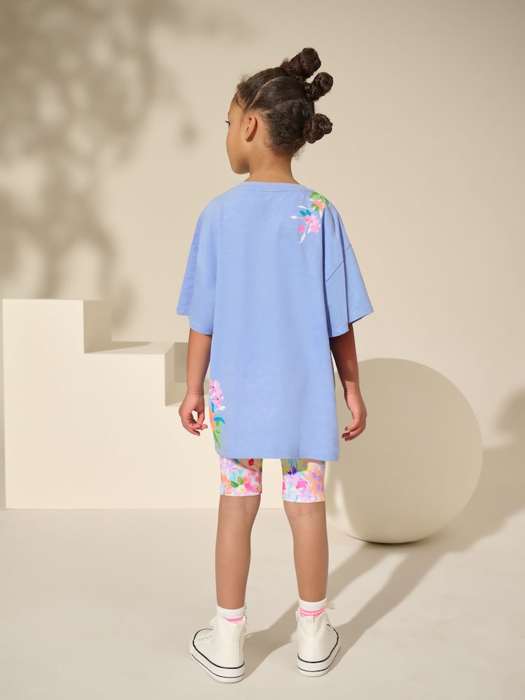 Blue Floral T-Shirt And Cycling Shorts Set (3-16yrs) - Image 3 of 10
