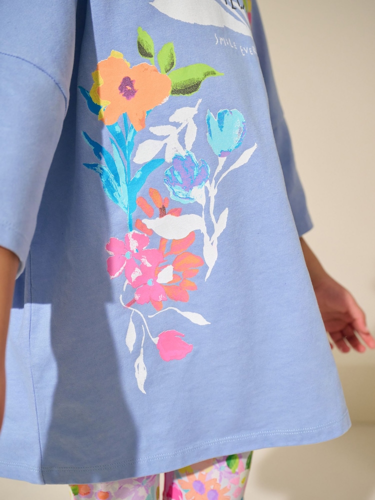 Blue Floral T-Shirt And Cycling Shorts Set (3-16yrs) - Image 5 of 10
