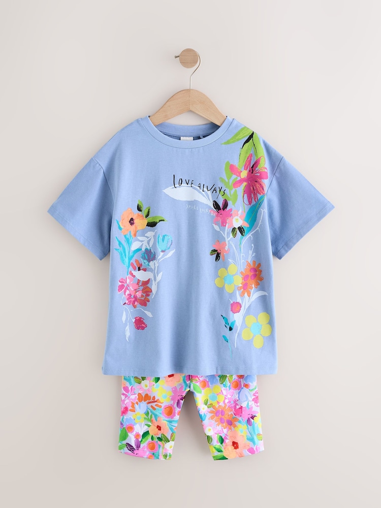 Blue Floral T-Shirt And Cycling Shorts Set (3-16yrs) - Image 6 of 10