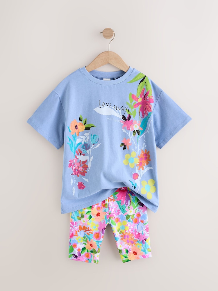 Blue Floral T-Shirt And Cycling Shorts Set (3-16yrs) - Image 7 of 10