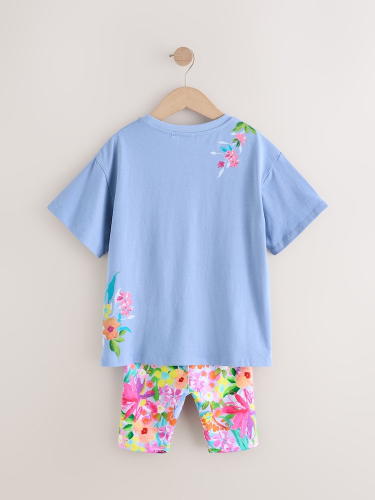 Blue Floral T-Shirt And Cycling Shorts Set (3-16yrs) - Image 8 of 10