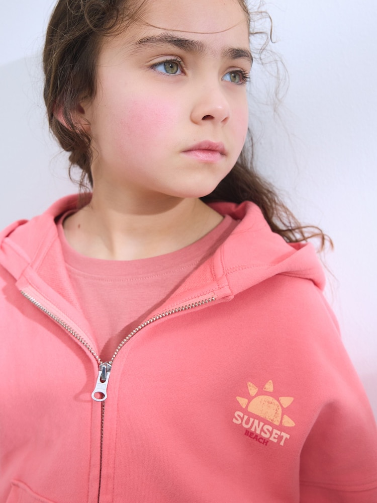 Coral Pink 100% Cotton Zip Through Hoodie (3-16yrs) - Image 4 of 4