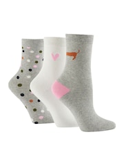 Caroline Gardner Grey Sausage Dog Crew Socks 3 pack - Image 1 of 11