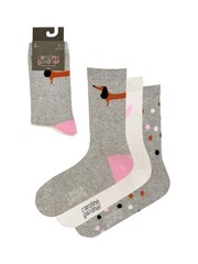 Caroline Gardner Grey Sausage Dog Crew Socks 3 pack - Image 10 of 11