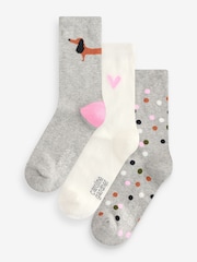 Caroline Gardner Grey Sausage Dog Crew Socks 3 pack - Image 2 of 11