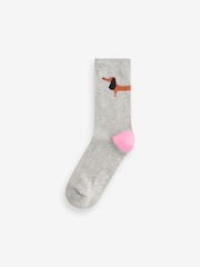 Caroline Gardner Grey Sausage Dog Crew Socks 3 pack - Image 3 of 11