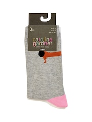 Caroline Gardner Grey Sausage Dog Crew Socks 3 pack - Image 6 of 11
