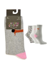 Caroline Gardner Grey Sausage Dog Crew Socks 3 pack - Image 7 of 11
