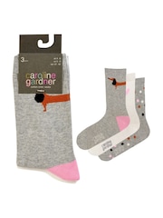 Caroline Gardner Grey Sausage Dog Crew Socks 3 pack - Image 8 of 11