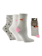 Caroline Gardner Grey Sausage Dog Crew Socks 3 pack - Image 9 of 11