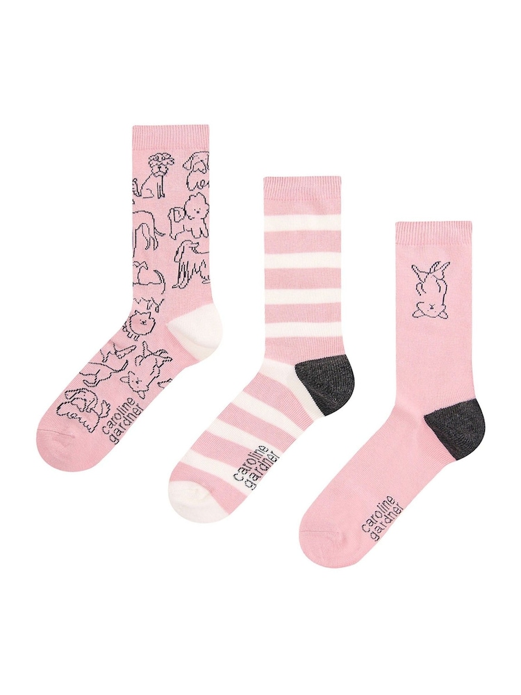 Caroline Gardner Pink Funny Dog Crew Socks - Image 1 of 8