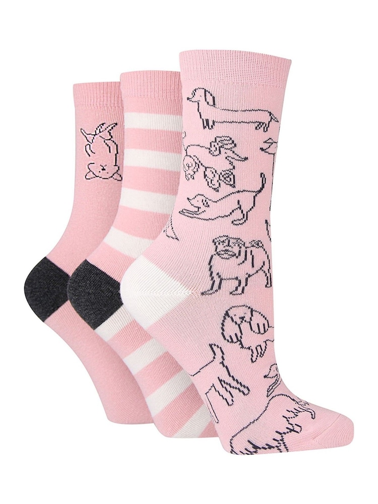 Caroline Gardner Pink Funny Dog Crew Socks - Image 2 of 8 Caroline Gardner Pink Funny Dog Crew Socks - Image 2 of 8