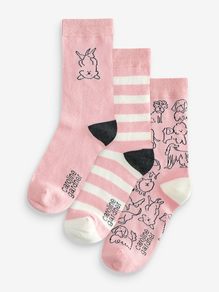 Caroline Gardner Pink Funny Dog Crew Socks - Image 3 of 8