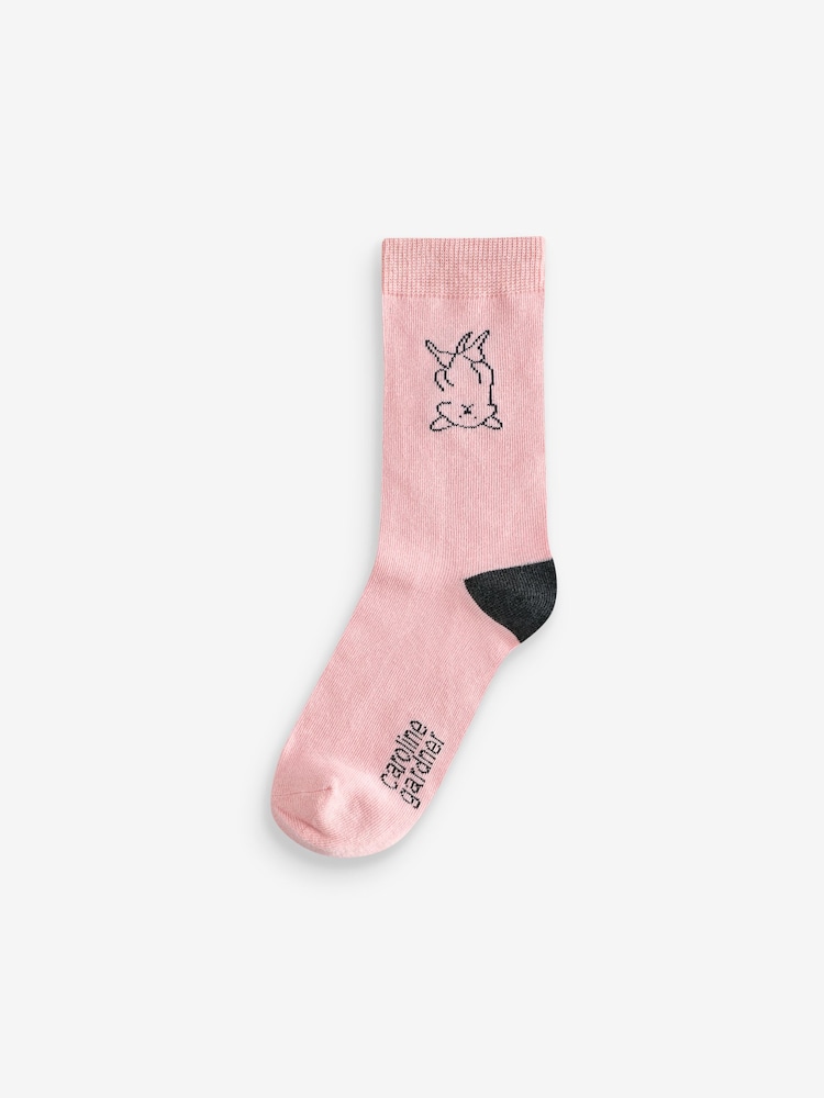 Caroline Gardner Pink Funny Dog Crew Socks - Image 4 of 8