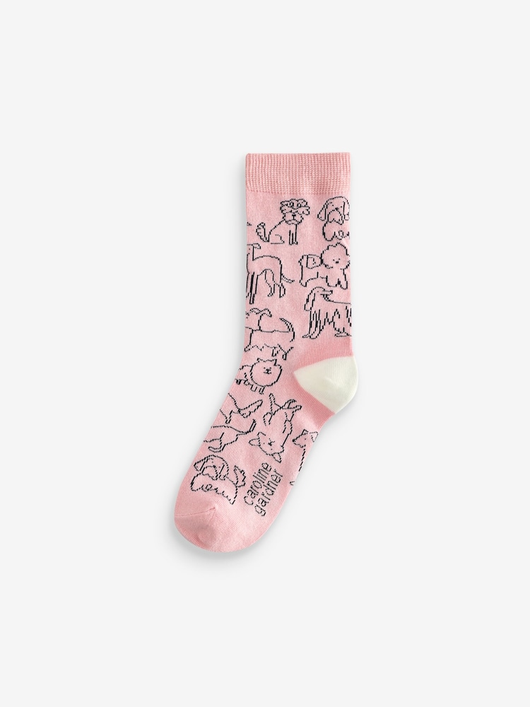 Caroline Gardner Pink Funny Dog Crew Socks - Image 6 of 8