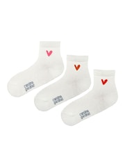 Caroline Gardner White Shorter Length Crew Socks with Signature Heart 3 pack - Image 1 of 7