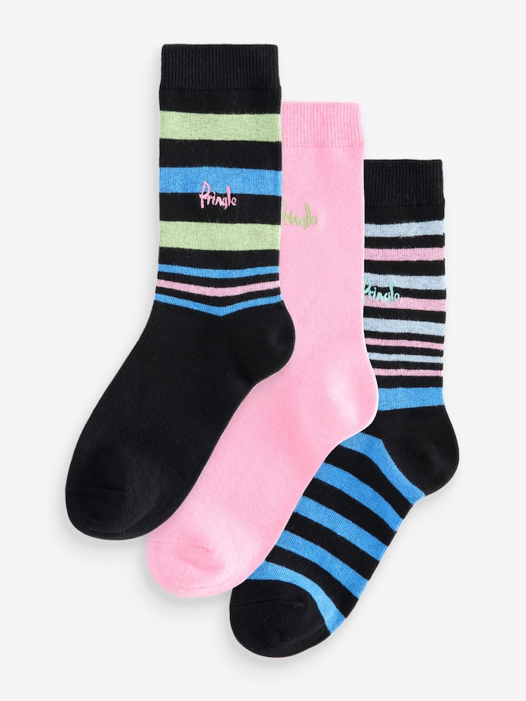 Черный - Pringle Fashion Stripe Crew Socks 3 pack - Изображение 2 из 12