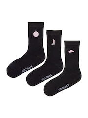 Wild Feet Black West Embroidery Crew Socks 3 Pack - Image 2 of 8