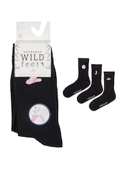 Wild Feet Black West Embroidery Crew Socks 3 Pack - Image 5 of 8