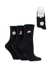 Wild Feet Black West Embroidery Crew Socks 3 Pack - Image 6 of 8