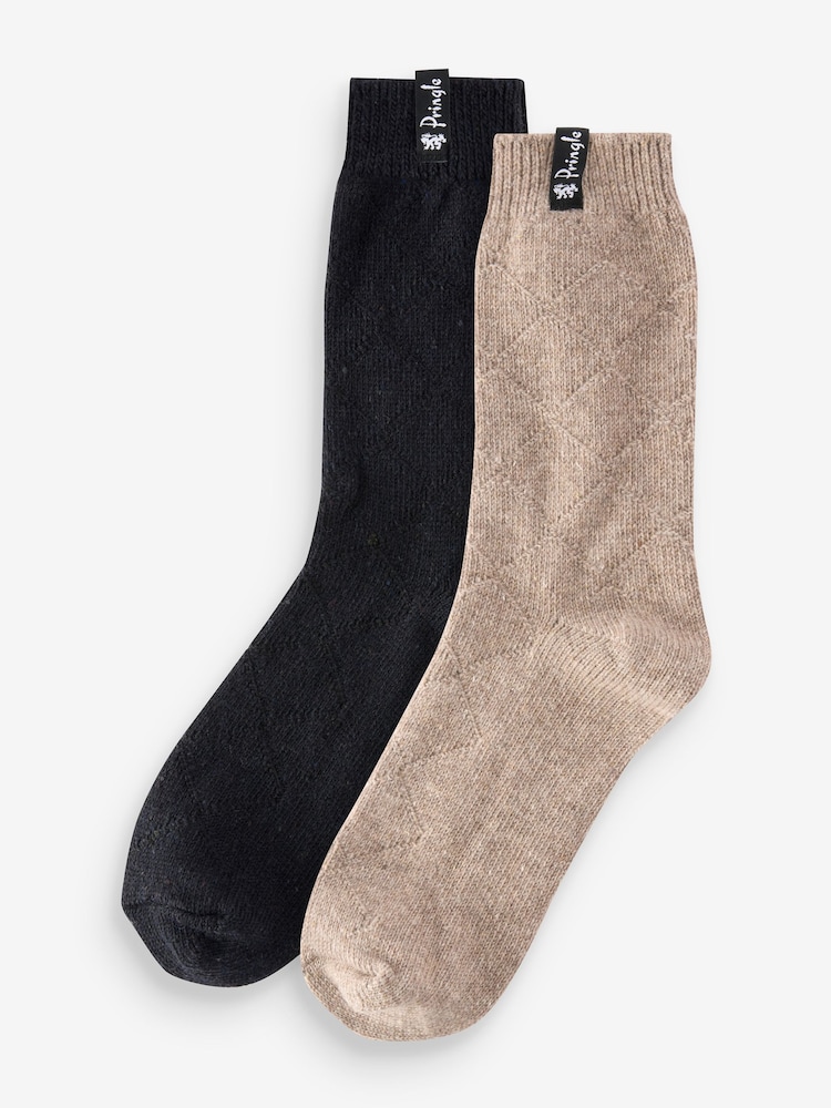 Pringle Blue Textured Knit Boot Socks 2 pack - Image 1 of 10