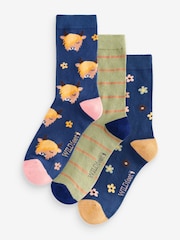 Wild Feet Blue Highland Cow Socks 3 Pack - Image 1 of 4