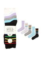 Wild Feet Grey Bamboo Leopard Print Socks 5 pack - Image 12 of 13
