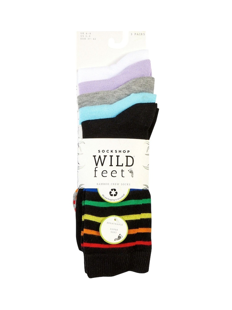 Wild Feet Grey Bamboo Leopard Print Socks 5 pack - Image 13 of 13