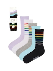 Wild Feet Grey Bamboo Leopard Print Socks 5 pack - Image 3 of 13