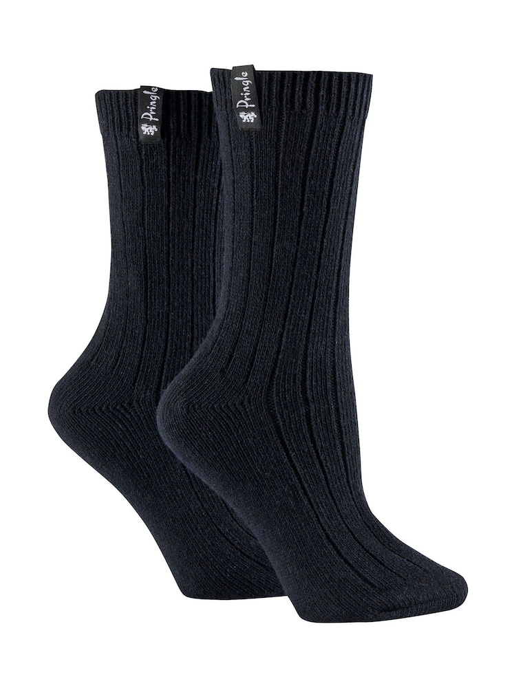 Синий - Pringle Classic Rib Recycled Wool Boot Socks 2 pack - Изображение 1 из 7
