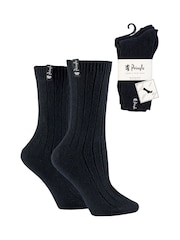 Синий - Pringle Classic Rib Recycled Wool Boot Socks 2 pack - Изображение 7 из 7