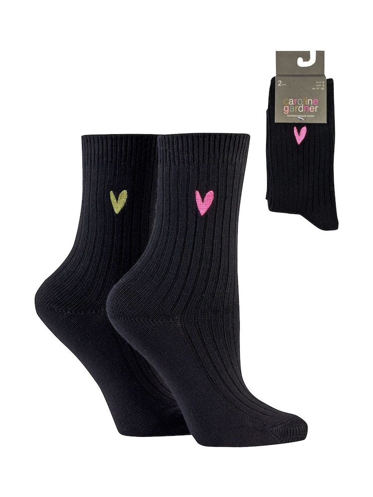 Caroline Gardner Black Supersoft Bamboo Leisure Socks 2 pack - Image 1 of 7