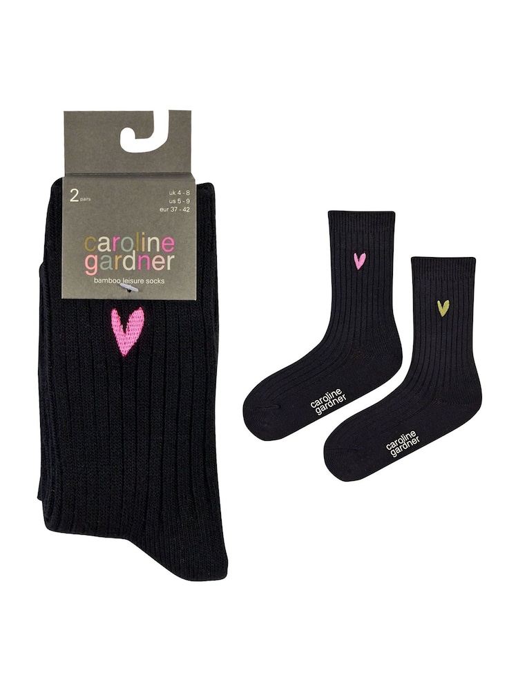 Caroline Gardner Black Supersoft Bamboo Leisure Socks 2 pack - Image 6 of 7