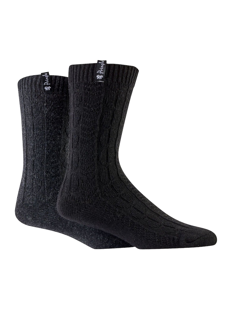 Pringle Black Textured Knit Boot Socks 2 pack - Image 2 of 10