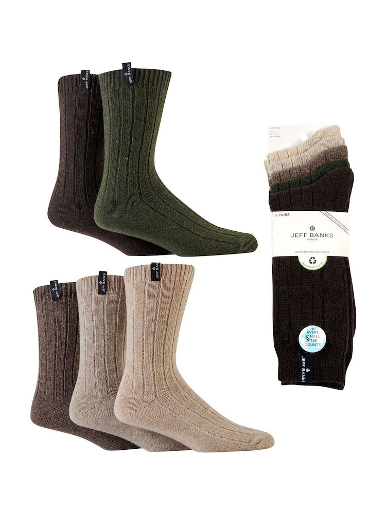 Jeff Banks Natural Chunky Knit Rib Boot Socks 5 Pack - Image 1 of 6