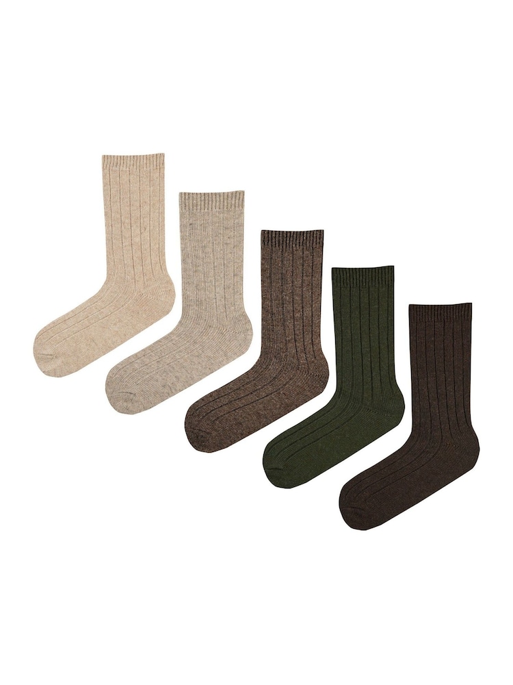 Jeff Banks Natural Chunky Knit Rib Boot Socks 5 Pack - Image 2 of 6