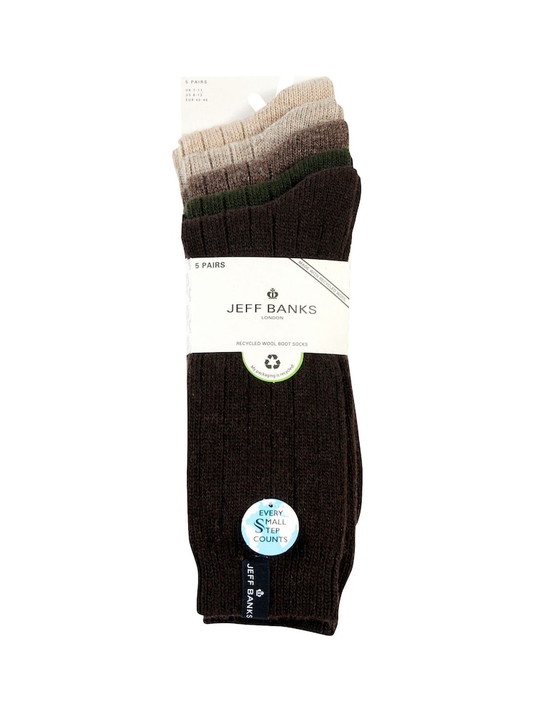 Jeff Banks Natural Chunky Knit Rib Boot Socks 5 Pack - Image 3 of 6