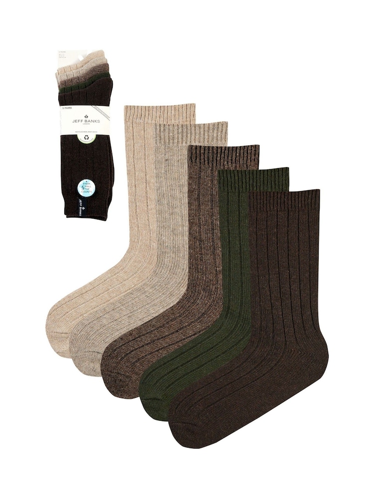 Jeff Banks Natural Chunky Knit Rib Boot Socks 5 Pack - Image 6 of 6