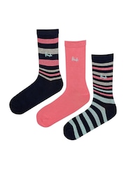 Синий - Pringle Fashion Stripe Crew Socks 3 pack - Image 1 of 12