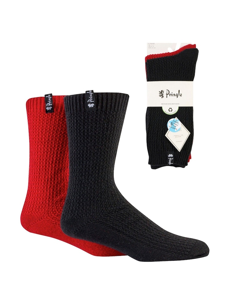 Pringle Red Textured Knit Boot Socks 2 pack - Image 10 of 10
