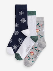 Wild Feet Grey Christmas Tree Crew Socks 3 Pack - Image 1 of 4